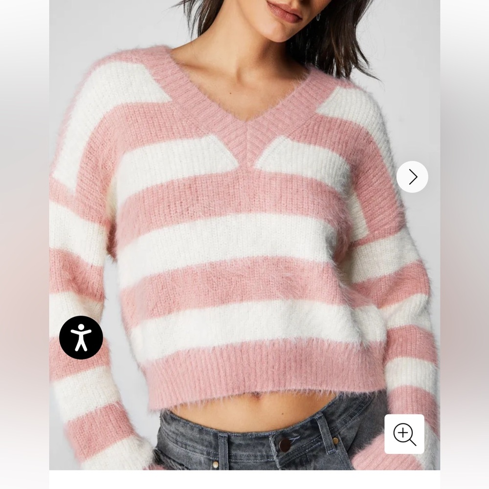 Nasty Gal Fluffy Stripe V Neck Knit Jumper